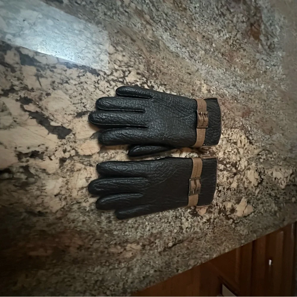 Chic Black and Brown Leather Gloves